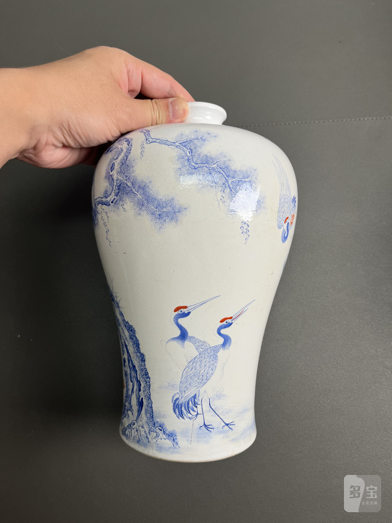 民国  瓷胎蓝料仙鹤纹梅瓶 - 图3